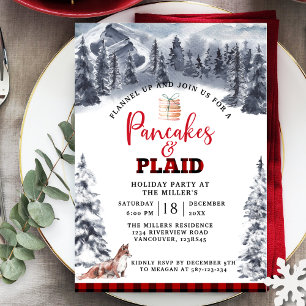 Pancakes and Plaid Holiday Party, Rustic Invitation