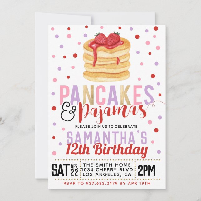 Pancakes and Pyjamas Birthday Invitation (Front)