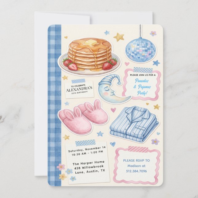 Pancakes and Pyjamas Birthday Invitation (Front)