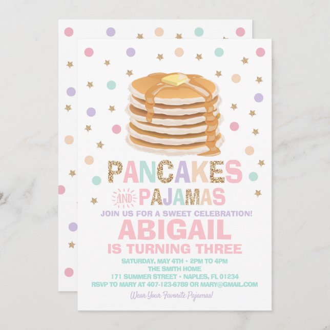 Pancakes and Pyjamas Birthday Invitation (Front/Back)