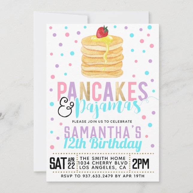 Pancakes and Pyjamas Birthday Invitation (Front)