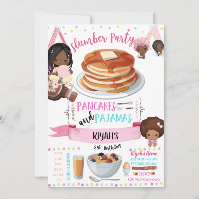Pancakes and Pyjamas Birthday Invitation Card (Front)