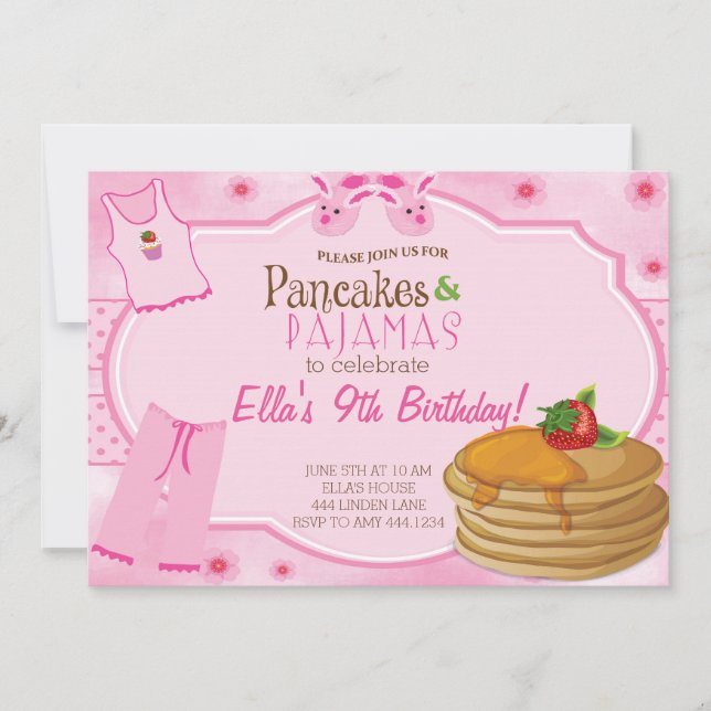 Pancakes and Pyjamas Birthday Invitations (Front)