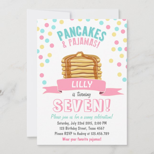 Pancakes and Pyjamas Birthday Party Invitation (Front)