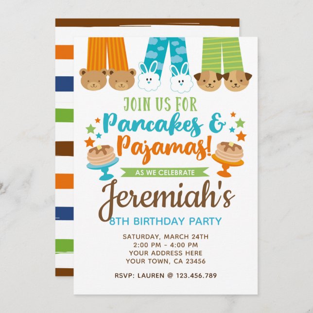 Pancakes and Pyjamas Boy Birthday Invitation (Front/Back)