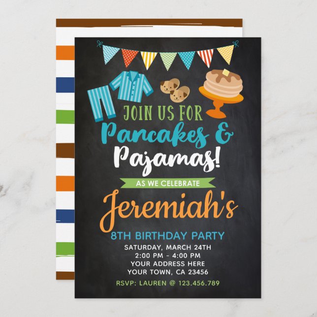 Pancakes and Pyjamas Boy Birthday Invitation (Front/Back)