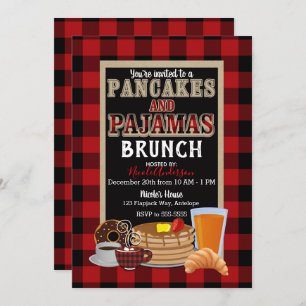 Pancakes and Pyjamas Brunch Red Buffalo Plaid Invitation