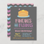 Pancakes and Pyjamas Chevron Birthday Party Invitation<br><div class="desc">Invite your children guests in their best pyjamas over for a pancakes and pyjamas birthday party! This invitation has a plate of pancakes with the the words "Pancakes and Pyjamas" which is not editable. On the reverse is a chevron zigzag background. A light grunge texture applied. Personalise easily with your...</div>