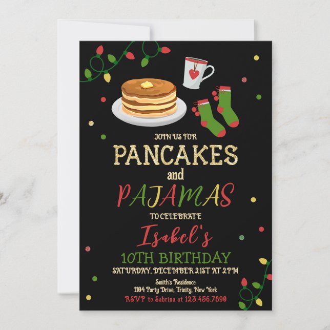 Pancakes and Pyjamas Christmas Birthday Invitation (Front)