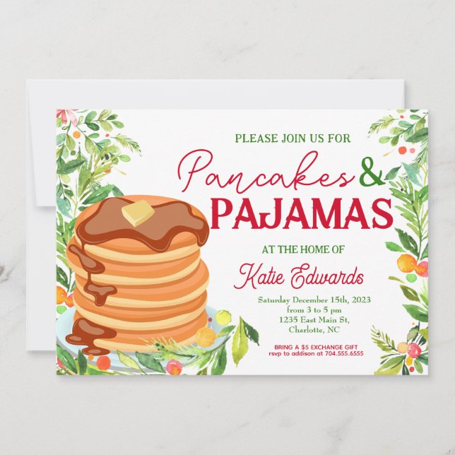 Pancakes and Pyjamas Christmas Invitation (Front)