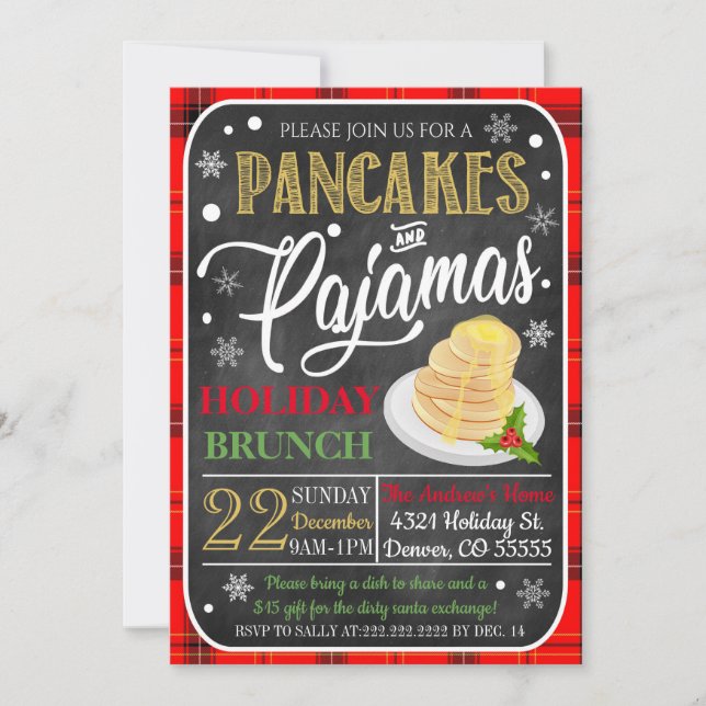 Pancakes and Pyjamas Christmas Party Invitation (Front)