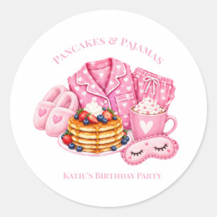 Pancakes and Pyjamas Girl's Birthday Party Classic Round Sticker