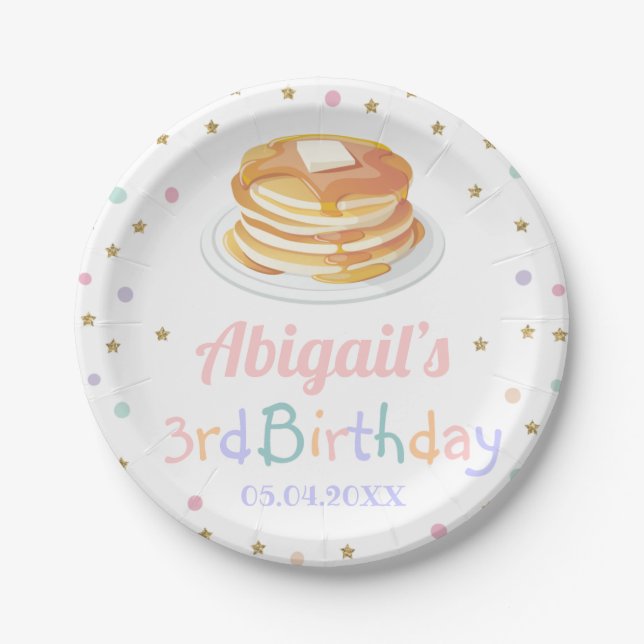 Pancakes and Pyjamas Glitter Dot Star Kid Birthday Paper Plate (Front)
