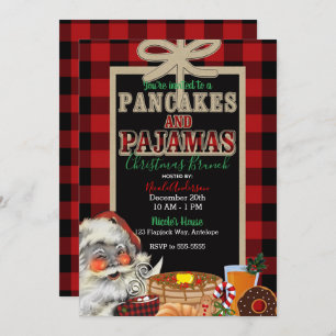 Pancakes and Pyjamas Holiday Red Buffalo Plaid Invitation