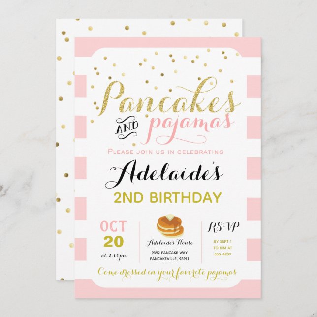 Pancakes and Pyjamas Invitation Birthday party (Front/Back)
