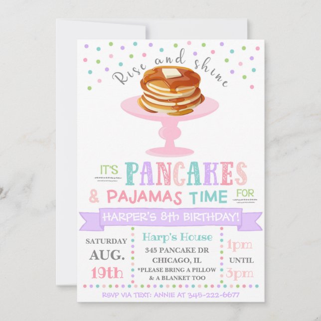 Pancakes and Pyjamas Invitation | Pajama Party (Front)