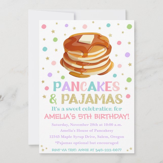 Pancakes and Pyjamas Invitation | Pajama Party (Front)