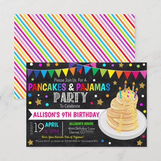 Pancakes and Pyjamas Party Invitation (Front/Back)