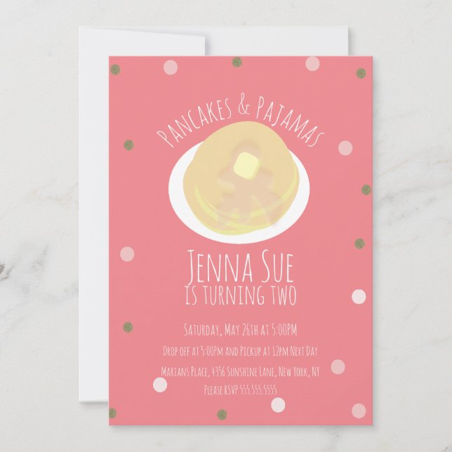 Pancakes and Pyjamas Sleepover Girls Confetti Pink Invitation (Front)