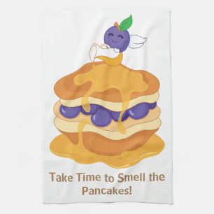 Pancakes Blueberry Cute Funny Humourous Tea Towel