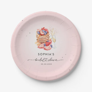 Pancakes Brunch & Bubbly Pink Bridal Shower Paper Plate