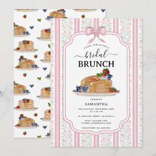 Pancakes Brunch Pink Botanical Bridal Shower Invitation