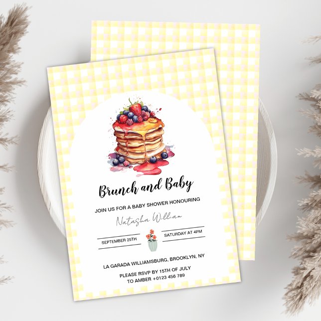Pancakes Gingham Plaid Brunch Baby Shower Invitation (Creator Uploaded)
