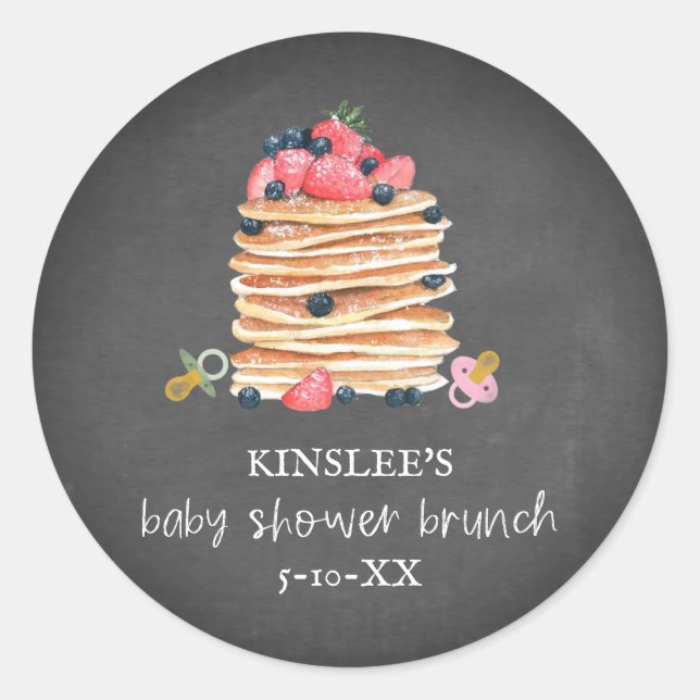 Pancakes & Pacifiers Baby Shower Brunch Chalkboard Classic Round Sticker (Front)