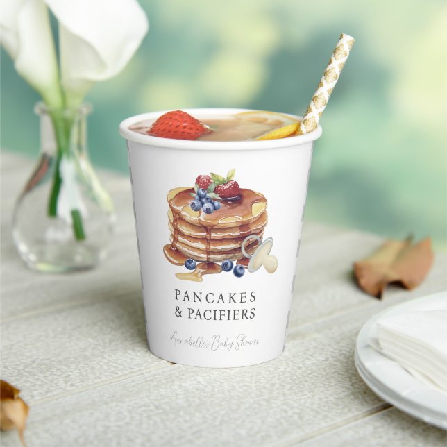 Pancakes & Pacifiers Gray Gingham Baby Shower Paper Cups (Insitu)