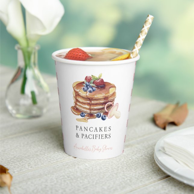 Pancakes & Pacifiers Pink Gingham Girl Baby Shower Paper Cups (Insitu)
