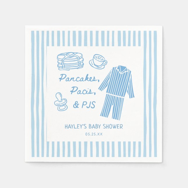 Pancakes, Pacis & PJs Boy Baby Shower Napkin (Front)