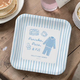 Pancakes, Pacis & PJs Boy Baby Shower Paper Plate