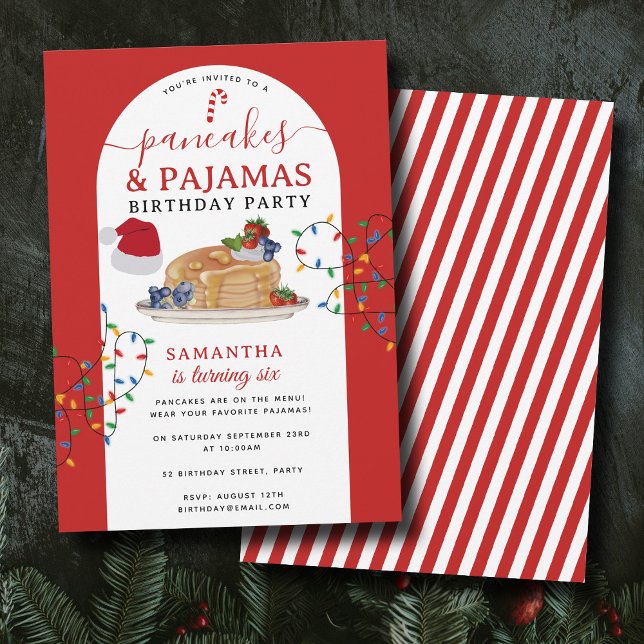 Pancakes Pajamas PJ's Girl Christmas Birthday Invitation (Pancakes Pajamas PJ's Girl Christmas Birthday Invitation)