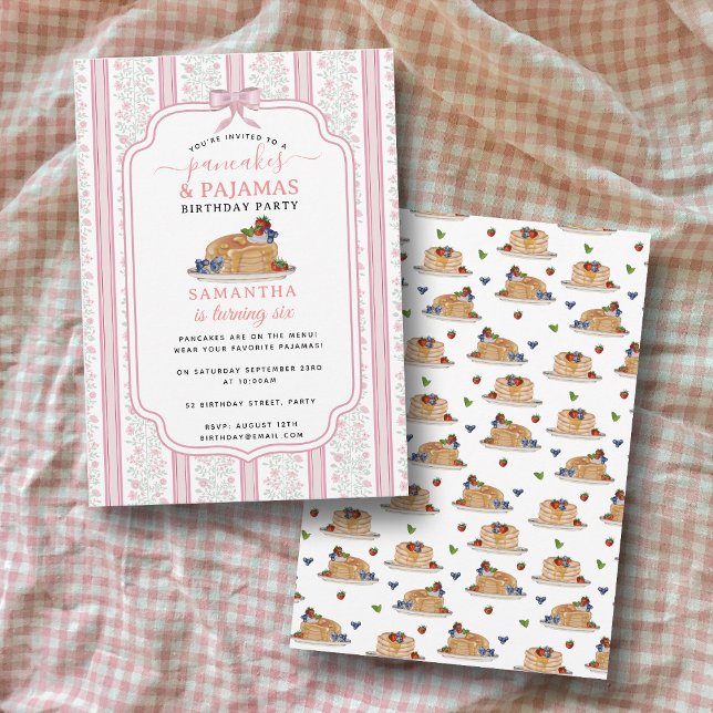 Pancakes Pajamas PJ's Girl Kids Birthday Party Invitation (Pancakes Pajamas PJ's Girl Kids Birthday Party Invitation)