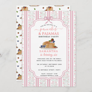 Pancakes Pajamas PJ's Girl Kids Birthday Party Invitation