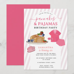 Pancakes Pajamas PJ's Girl Kids Birthday Party Invitation