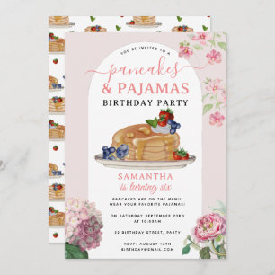 Pancakes Pajamas PJ's Girl Kids Birthday Party Invitation