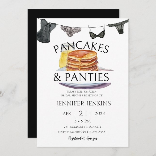 Pancakes & Panties Lingerie Bridal Shower  Invitation (Front/Back)
