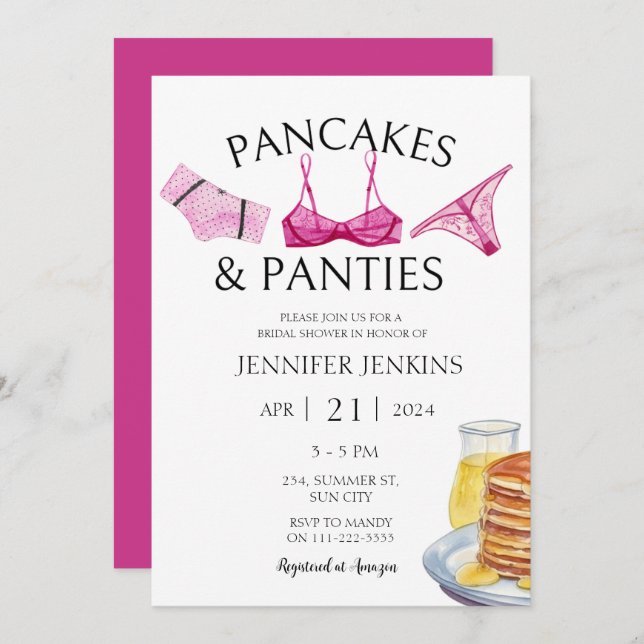 Pancakes & Panties Pink Lingerie Bridal Shower  Invitation (Front/Back)
