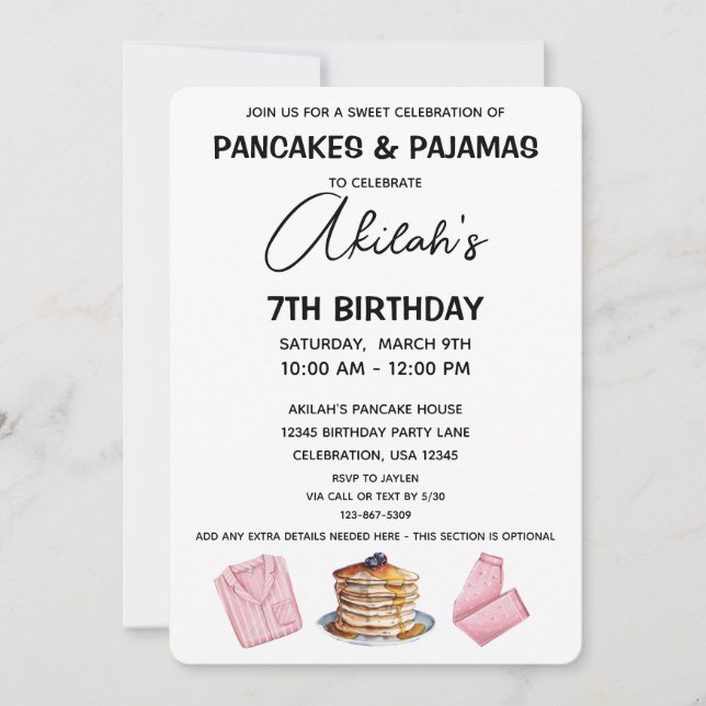 Pancakes & Pyjamas Birthday Girl Party Invitation (Front)