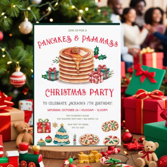 Pancakes & Pyjamas Christmas Party Invitation Card (Creator Uploaded)