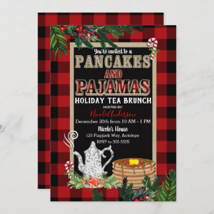 Pancakes & Pyjamas Holiday Tea Brunch Rustic Plaid Invitation