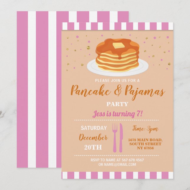 Pancakes & Pyjamas Party Birthday Sleepover Pajama Invitation (Front/Back)