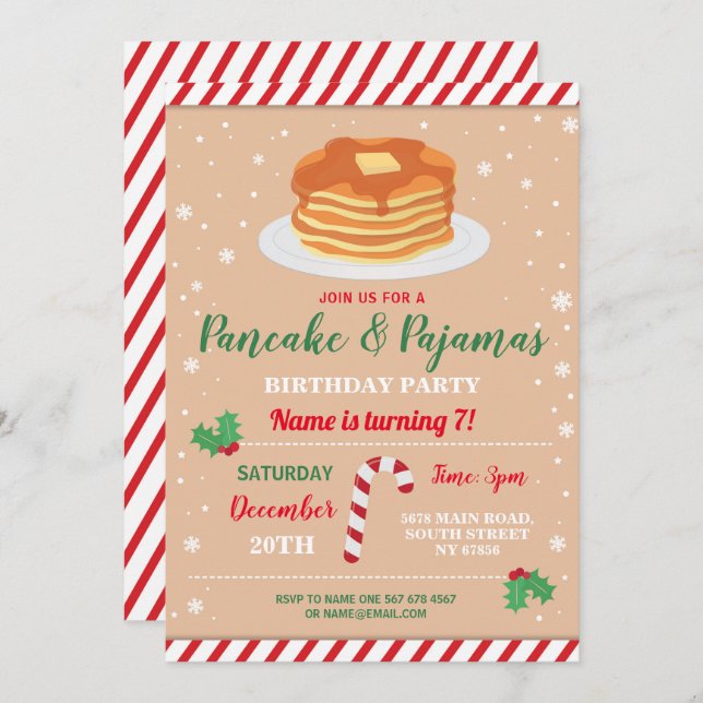 Pancakes & Pyjamas Party Christmas Pyjamas Invite (Front/Back)