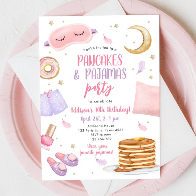 Pancakes Pyjamas Sleepover Slumber Party Birthday Invitation (Creator Uploaded)