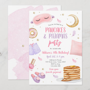 Pancakes Pyjamas Sleepover Slumber Party Birthday  Invitation