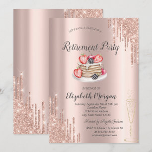  Pancakes Rose Gold Glitter Drips Retirement  Invitation