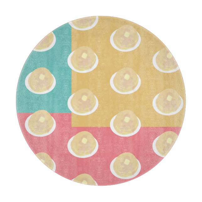 Pancakes Syrup Dripping Colourful Pink Teal Yellow Cutting Board (Front)