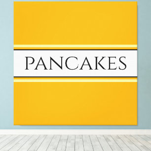 PANCAKES Text Bright Golden Orange White Stripes Canvas Print