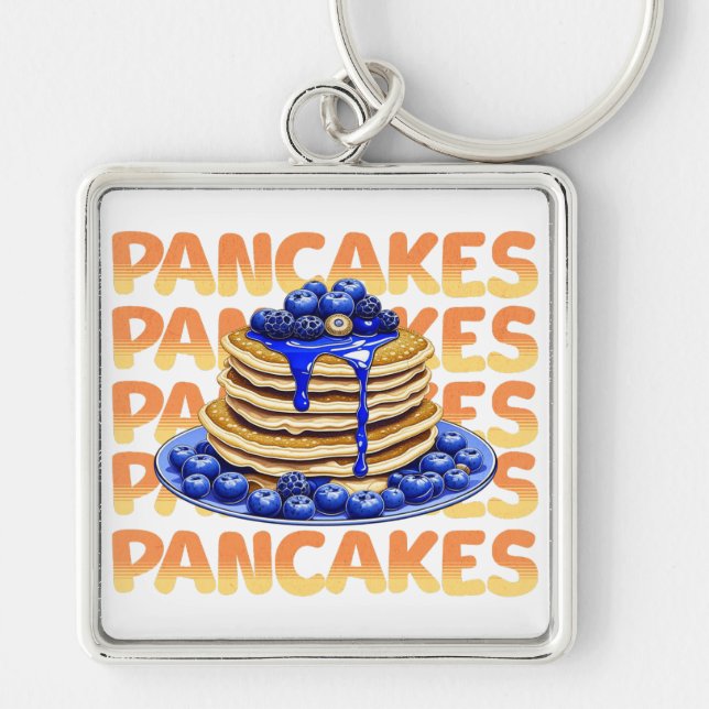 Pancakes Topped with Blueberries Key Ring (Front)
